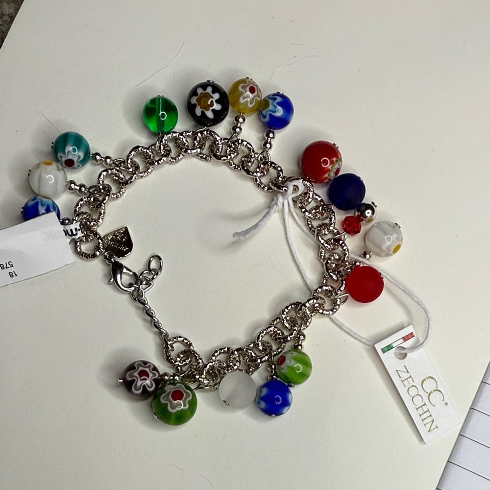 Made in Italy Murano Glass Colorful Beaded Bracelet silver